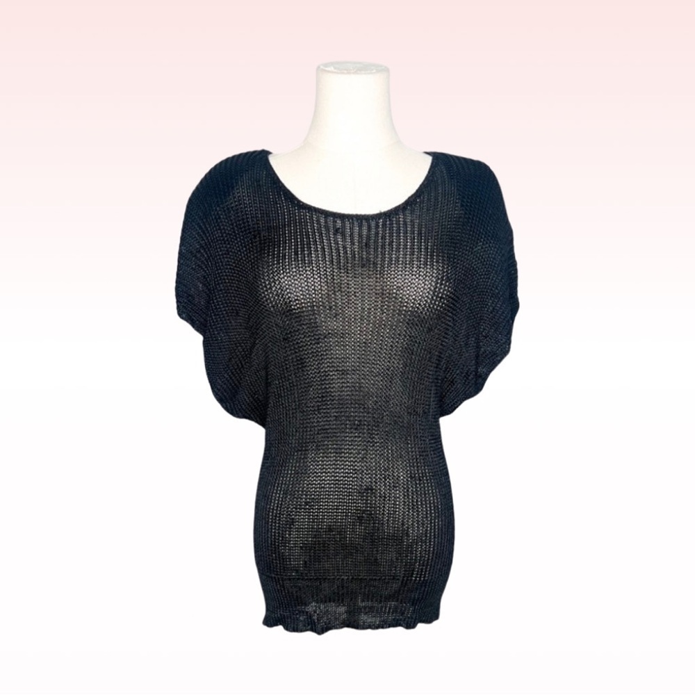 CHRISTIAN DIOR Separates Vintage Black Mesh Knit Top (Sz L)